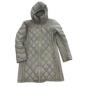 Michael Kors Women Tan Medium Lightweight Diamond Quilted Hooded Down Fill Coat